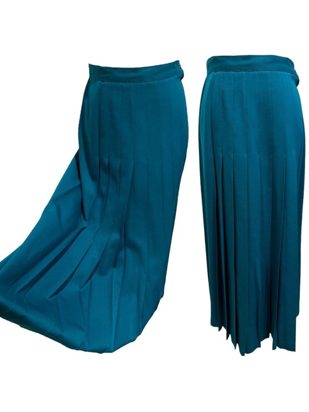 60s JAPANESE TEAL KNIFE PLEAT HIGH WAISTED MIDI SKIRT BY PATTY WOODWARD 8